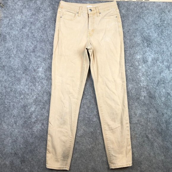 Old Navy Jeans 25 0 OG Straight High Rise Yellow Beige Stretch Solid Slim Pocket - Picture 1 of 11